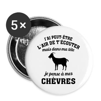 dans ma tête je pense à mes chèvres - Lot de 5 grands badges (56 mm) - blanc - Devant