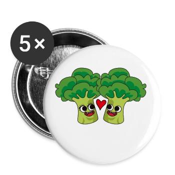 Brokkoli Herz Comic Vegan Paar - Buttons groß 56 mm (5er Pack) - Weiß - Vorne