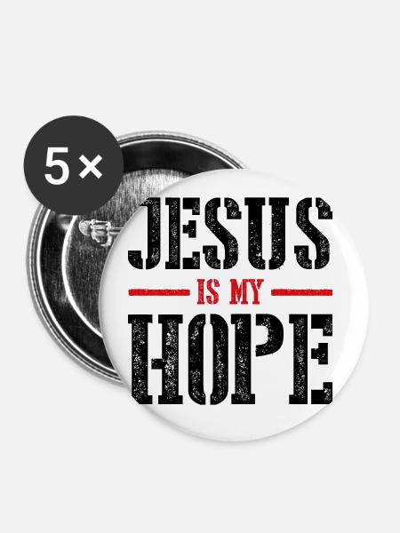 Jesus ist meine Hoffnung - Buttons groß 56 mm (5er Pack) - Weiß