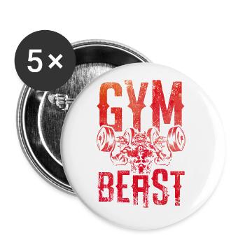 Gym Beast Hund - Buttons groß 56 mm (5er Pack) - Weiß - Vorne