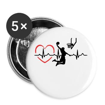 basket-ball Heartbeat joueur cadeau t-shirt - Lot de 5 grands badges (56 mm) - blanc - Devant