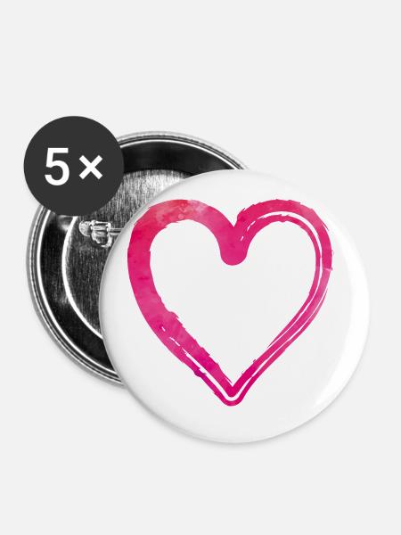 herz pink - Buttons groß 56 mm (5er Pack) - Weiß