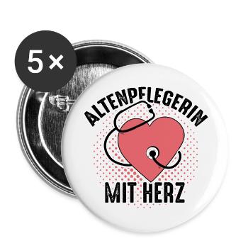 Altenpflegerin mit Herz - Buttons groß 56 mm (5er Pack) - Weiß - Vorne
