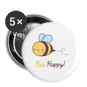 Abeille mignonne heureuse, Bee Pun - Lot de 5 grands badges (56 mm) - blanc - Devant