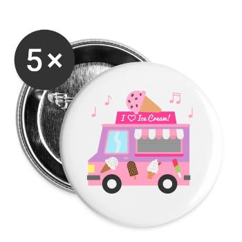 Camion de crème glacée rose - Lot de 5 grands badges (56 mm) - blanc - Devant