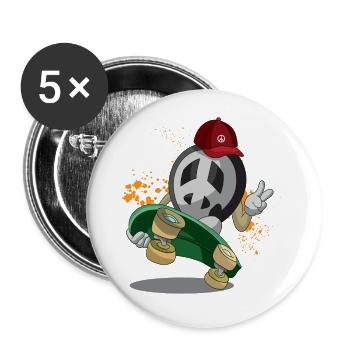 Peace Skate Skateboard Peace Sign Longboard - Lot de 5 grands badges (56 mm) - blanc - Devant