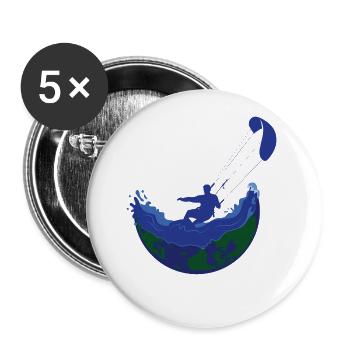 Kite the World Kitesurfer Shirt Kitesurf Surf KIte - Buttons groß 56 mm (5er Pack) - Weiß - Vorne