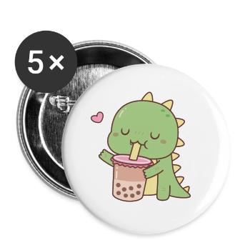 Cute Dino Love Boba Tea - Buttons large 2.2''/56 mm (5-pack) - white - Front