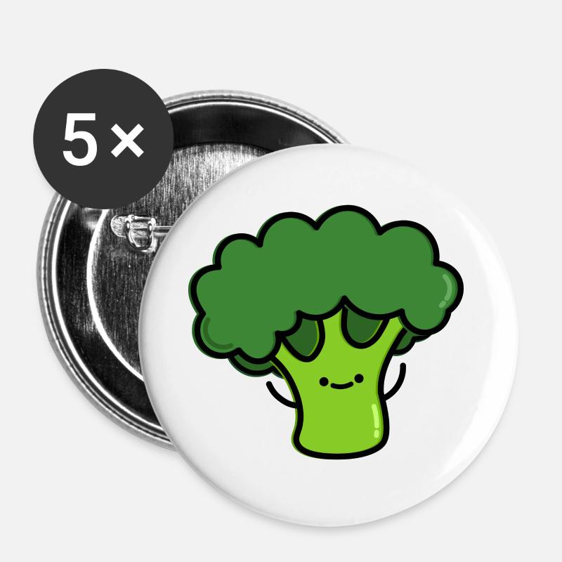 Cute Broccoli - Buttons large 2.2''/56 mm (5-pack) - white