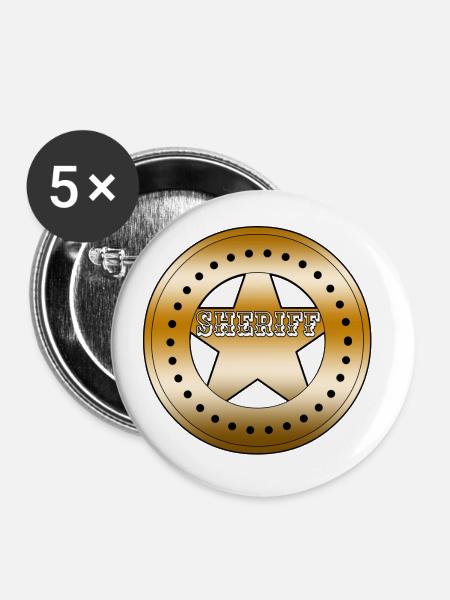 Sheriff Abzeichen Schild - Buttons groß 56 mm (5er Pack) - Weiß