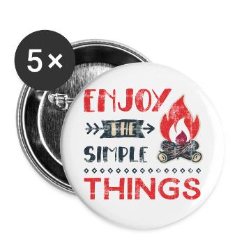 Enjoy the simple things Lagerfeuer Camping Outdoor - Buttons groß 56 mm (5er Pack) - Weiß - Vorne