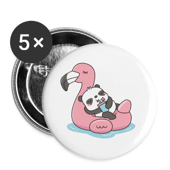 Süßer Panda auf Flamingo Pool Float - Buttons groß 56 mm (5er Pack) - Weiß - Vorne