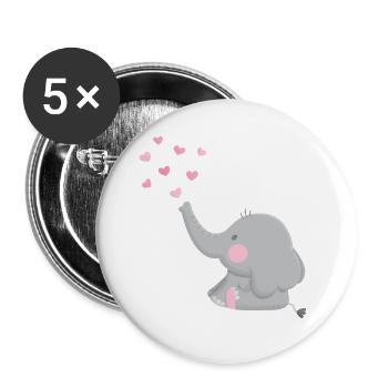 Süße Baby Elefant Bläst Herzen - Buttons groß 56 mm (5er Pack) - Weiß - Vorne