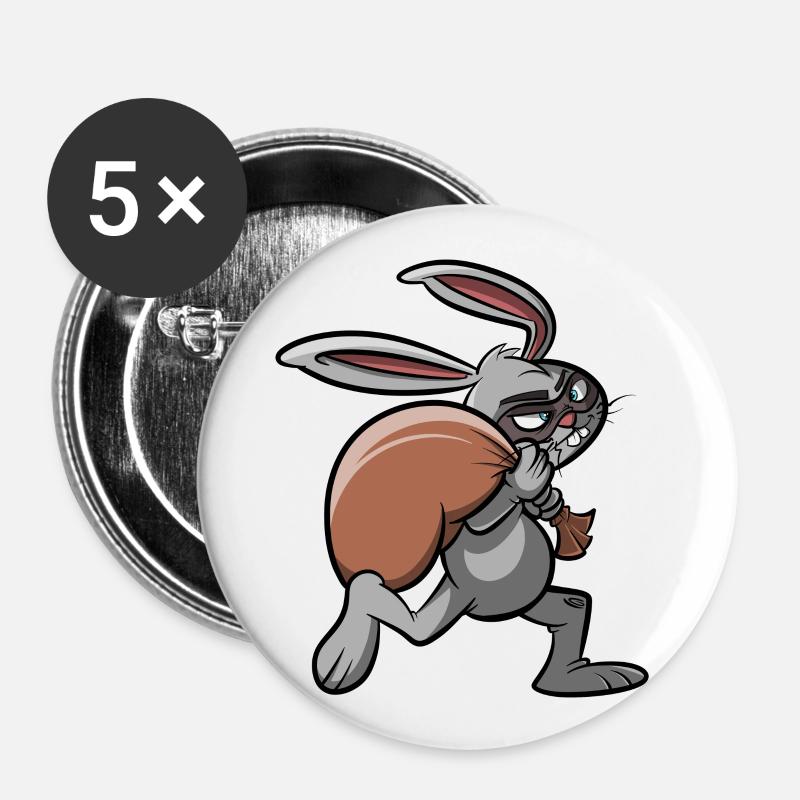 Bankräuber - Hase auf Beutezug Überfall Ganove - Buttons groß 56 mm (5er Pack) - Weiß