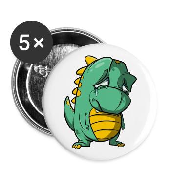 Trauriger Drache weint - Abschied Tränen - Buttons groß 56 mm (5er Pack) - Weiß - Vorne