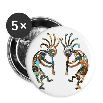 Native American Kokopelli Twins with Ornaments 3 - Buttons large 2.2''/56 mm (5-pack) - white - Front