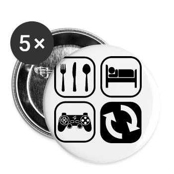 Eat Sleep Repeat Video Game Player Gaming Gamer Pc - Buttons groß 56 mm (5er Pack) - Weiß - Vorne