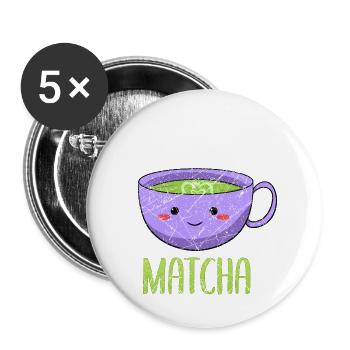 Asiatisches Japanischer Tee Matcha Tea I Geschenk - Buttons groß 56 mm (5er Pack) - Weiß - Vorne