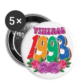 Fleur rétro 1993, 30 ans Cadeau 30e anniversaire - Lot de 5 grands badges (56 mm) - blanc - Devant