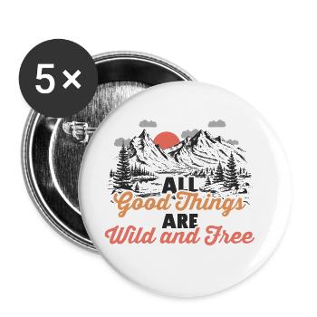Sauvage et libre liberté de randonnée nature - Lot de 5 grands badges (56 mm) - blanc - Devant