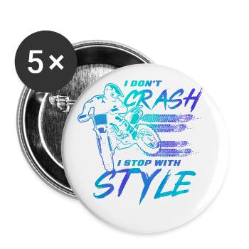 I Don't Crash I Do Random Gravity Checks Motocross - Buttons groß 56 mm (5er Pack) - Weiß - Vorne
