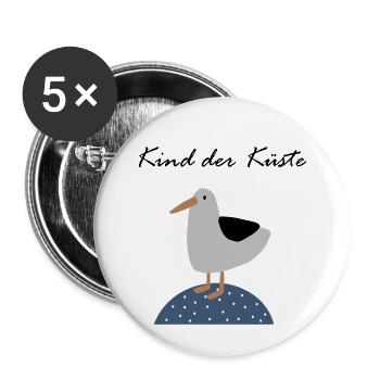 Kind der Küste | Möwe | Minimalistisch und Maritim - Buttons groß 56 mm (5er Pack) - Weiß - Vorne