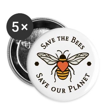 Rettet die Bienen Rettet unseren Planeten - Buttons groß 56 mm (5er Pack) - Weiß - Vorne
