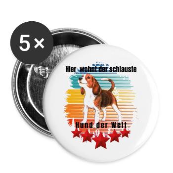 Hier wohnt der schlauste Hund der Welt - Buttons groß 56 mm (5er Pack) - Weiß - Vorne