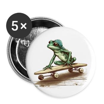 Cool frog with cap rides skateboard - Buttons large 2.2''/56 mm (5-pack) - white - Front
