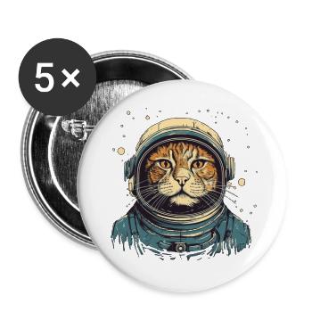 Cool cat as astronaut with suit - Buttons large 2.2''/56 mm (5-pack) - white - Front