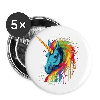 Colorful unicorn with rainbow mane - Buttons large 2.2''/56 mm (5-pack) - white - Front