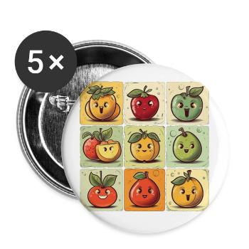 Funny Comic Fruits, Cartoon Fruit - Lot de 5 grands badges (56 mm) - blanc - Devant