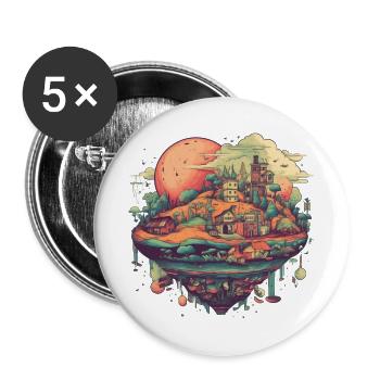 Surrealistic flying village in colorful - Buttons large 2.2''/56 mm (5-pack) - white - Front