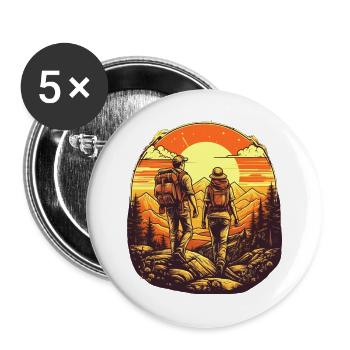 Cooles Wanderer Motiv - Wandern in den Bergen - Buttons groß 56 mm (5er Pack) - Weiß - Vorne