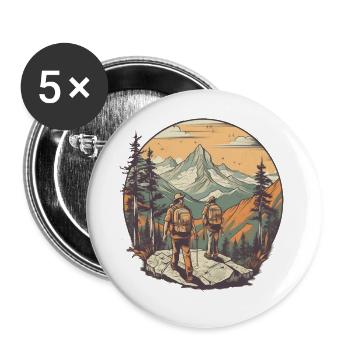 Cooles Wanderer Motiv - Wandern in den Bergen - Buttons groß 56 mm (5er Pack) - Weiß - Vorne