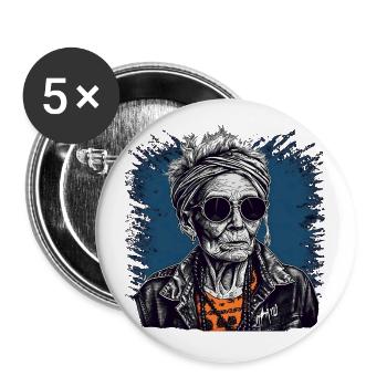 Cool Old Punker Lady - Best Ager - Lot de 5 grands badges (56 mm) - blanc - Devant