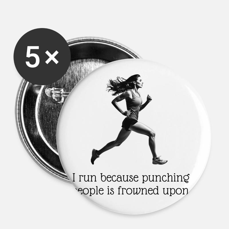Je cours parce que frapper les gens est mal vu. - Lot de 5 grands badges (56 mm) - blanc
