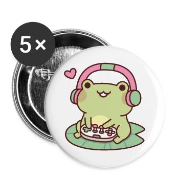 Niedlicher Gamer-Frosch liebt es, Videospiele zu spielen - Buttons groß 56 mm (5er Pack) - Weiß - Vorne