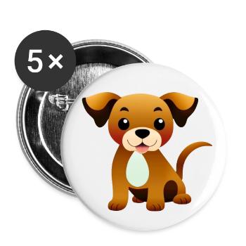 Kleiner brauner Hund, sitzend - Buttons groß 56 mm (5er Pack) - Weiß - Vorne