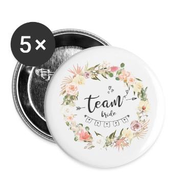 T-shirt EVJF Couronne fleur bohème Team Bride - Lot de 5 grands badges (56 mm) - blanc - Devant