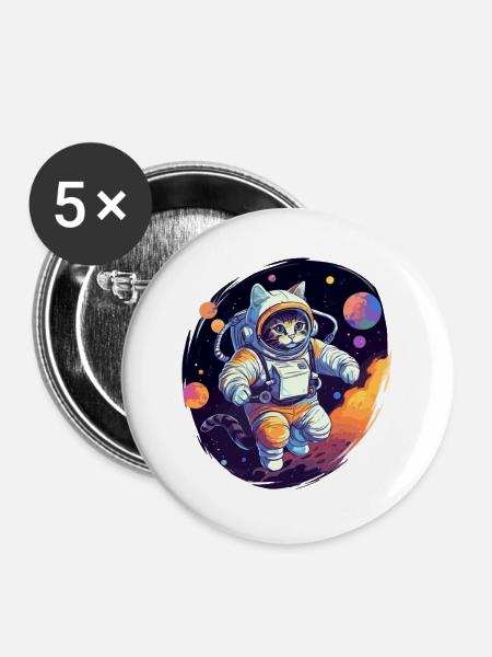 Katze Weltraum Astro - Buttons groß 56 mm (5er Pack) - Weiß