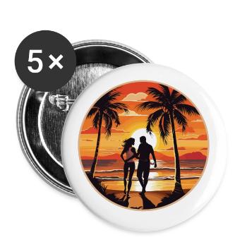 Beach Island Sea Couple - Buttons large 2.2''/56 mm (5-pack) - white - Front