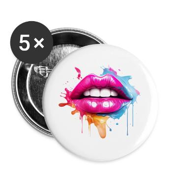 Lèvres colorées Embrasser la bouche Cadeau du visage de la femme - Lot de 5 grands badges (56 mm) - blanc - Devant