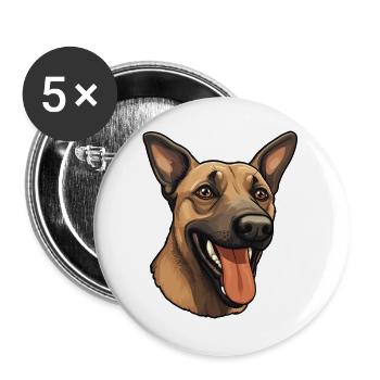 Malinois Hundegesicht Belgischer Schäferhund - Buttons groß 56 mm (5er Pack) - Weiß - Vorne