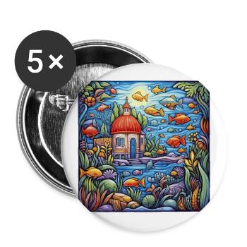 Aquarium - Buttons groß 56 mm (5er Pack) - Weiß - Vorne