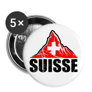Suisse Cervin - Drapeau suisse - Lot de 5 grands badges (56 mm) - blanc - Devant