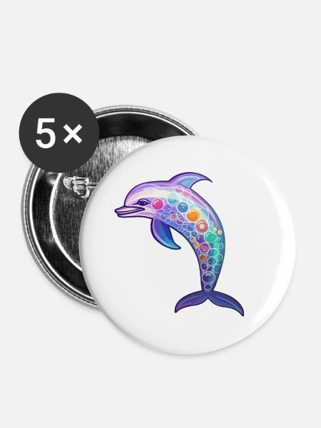 Kawaii Dolphin - Fantastische Ozeanträume - Buttons groß 56 mm (5er Pack) - Weiß