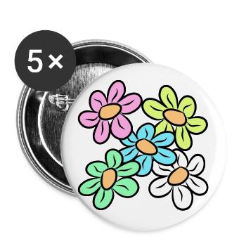 fleur colorée motif floral vrille florale florale - Lot de 5 grands badges (56 mm) - blanc - Devant