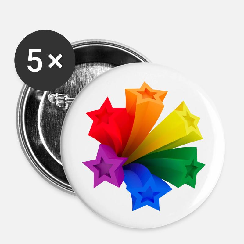 Dynamische Regenbogen-Sterne LGBT V3 - Buttons groß 56 mm (5er Pack) - Weiß