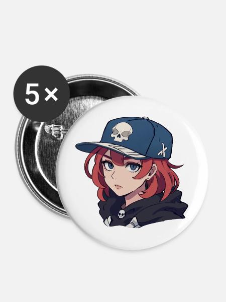 Skater-Mädchen - Buttons groß 56 mm (5er Pack) - Weiß